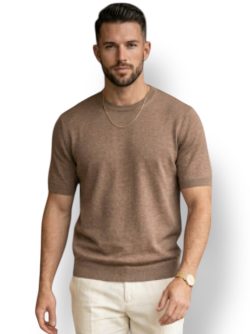 Gran Sasso Italy NWT Men's 100% Cotton Fine Knit Crewneck Sweater Brown Sz. 50 L